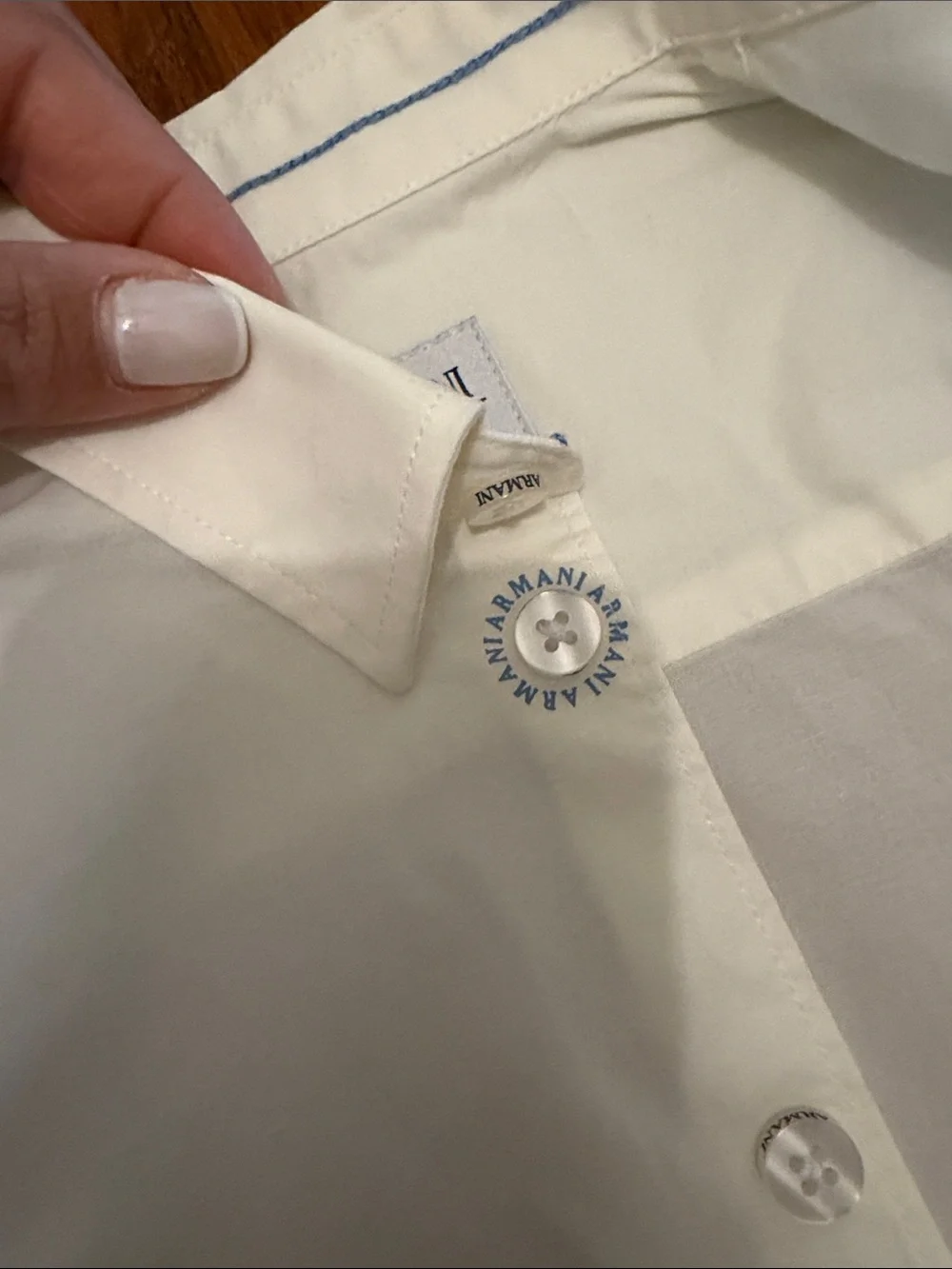 Armani Junior White Short-Sleeve Button-Down Shirt with Light Blue Logo